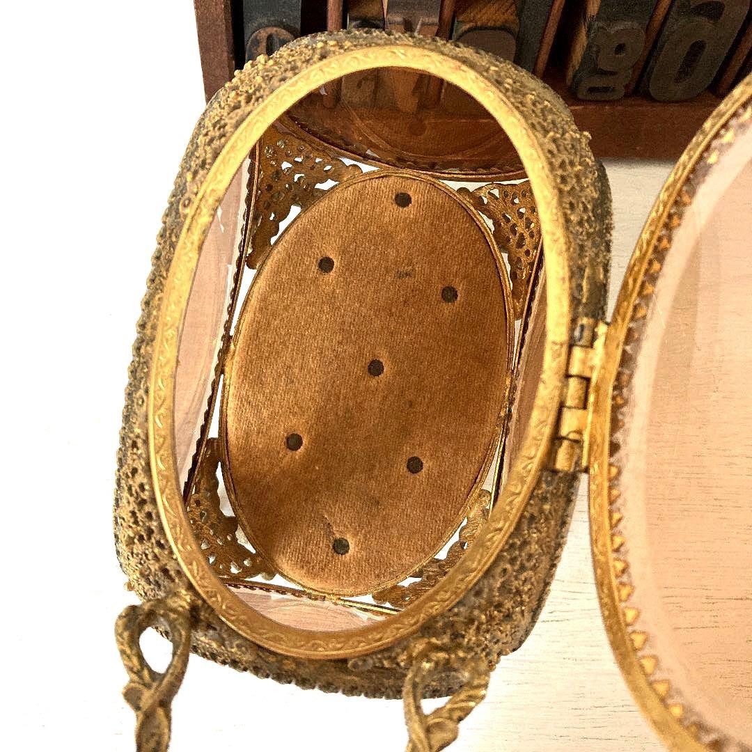 フランスアンティーク☘️オルモル装飾 ベベルガラス 馬車型ジュエリーボックス