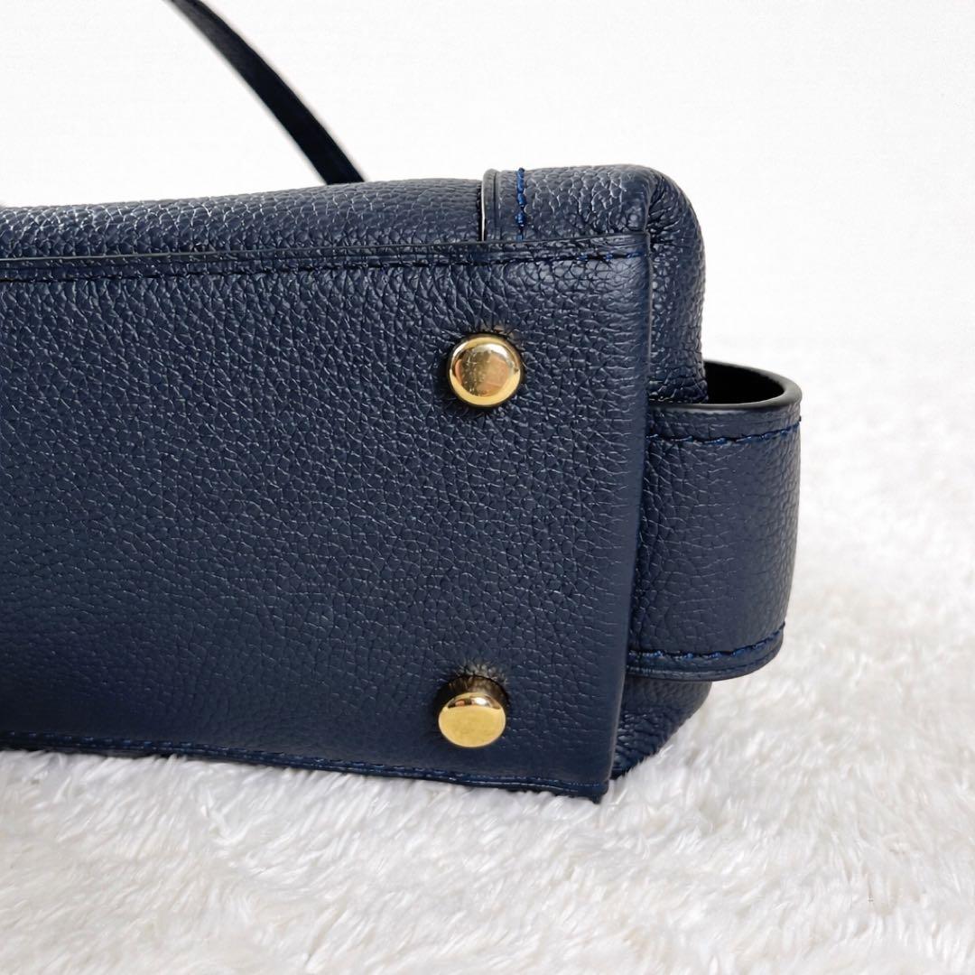 極美品 コーチ イーディー ショルダーバッグ ターンロック ネイビー レザー