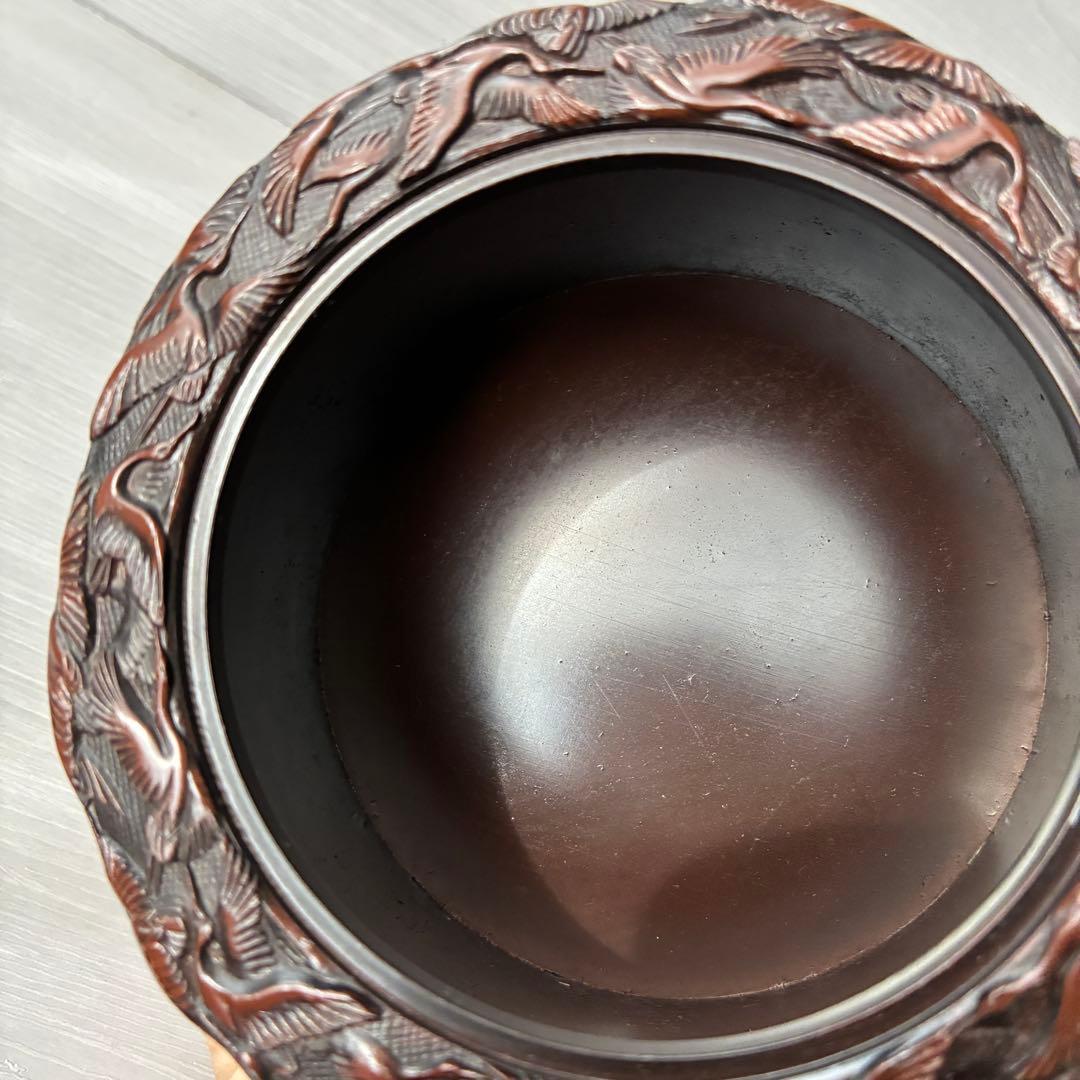 香炉　高岡銅器 彫金　佐野宏采　華鶴　亀　透かし蓋　茶道具　香道具