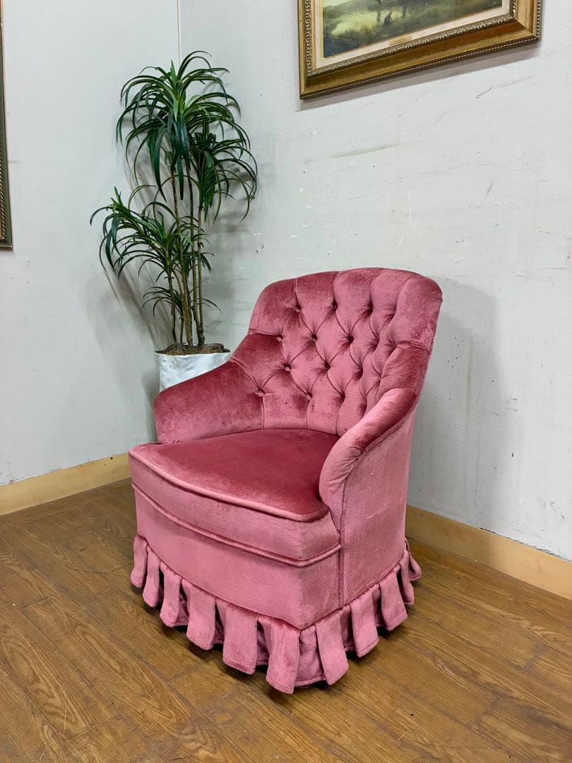 みるく☆管404☆イタリア製☆アンティーク☆ピンクファブリックソファー