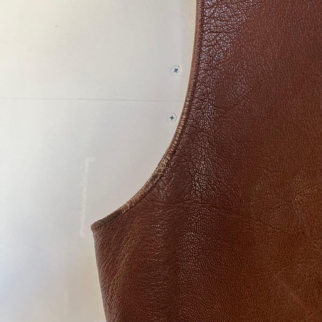 60s 70s ユーロ レザーベスト ヴィンテージレザー ヨーロッパ 古着 茶