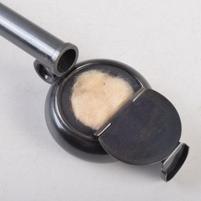 時代提げ物　書道具　古銅　華石作　丸壺矢立　筆付　C　8873