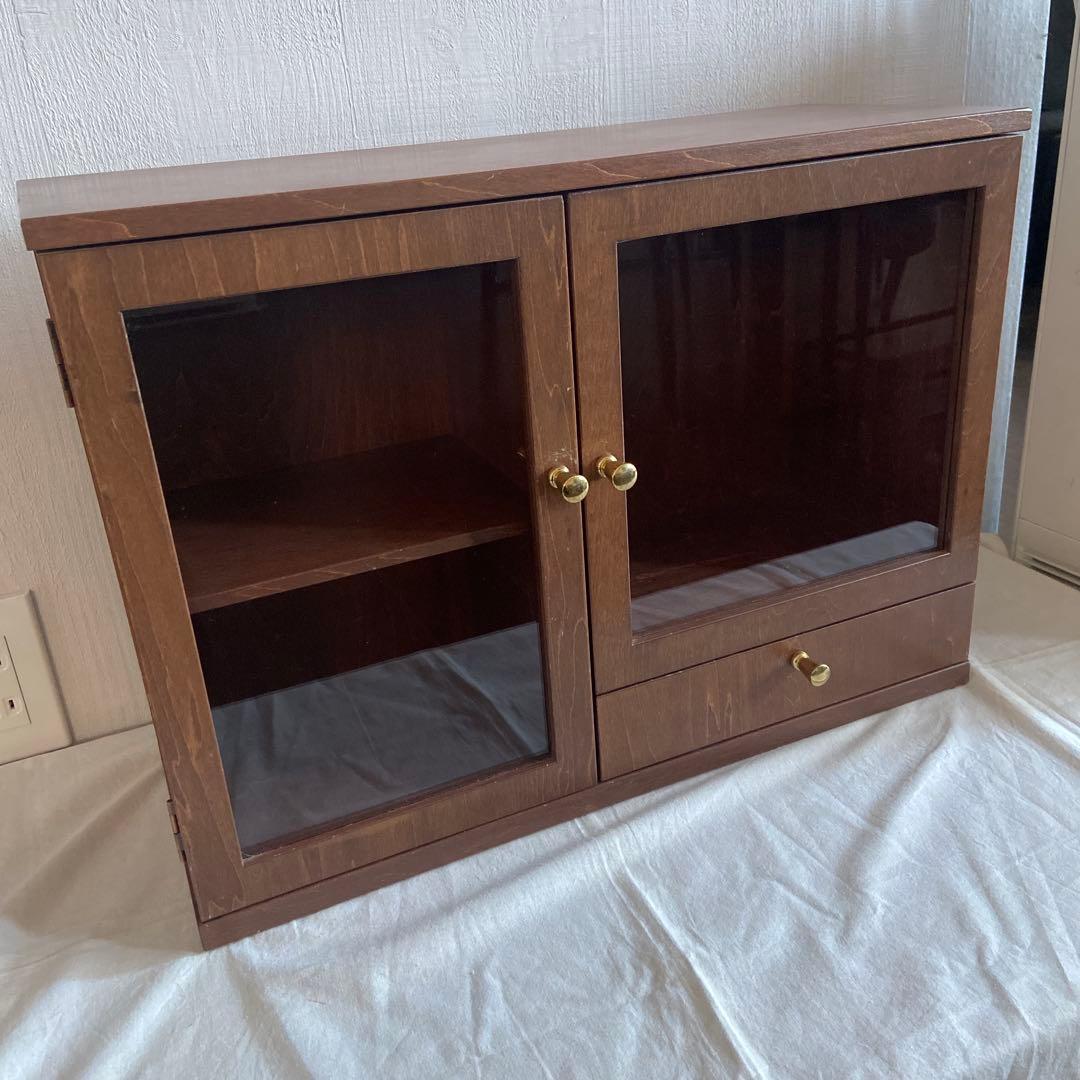 レトロ 木製ガラスケース 収納付き