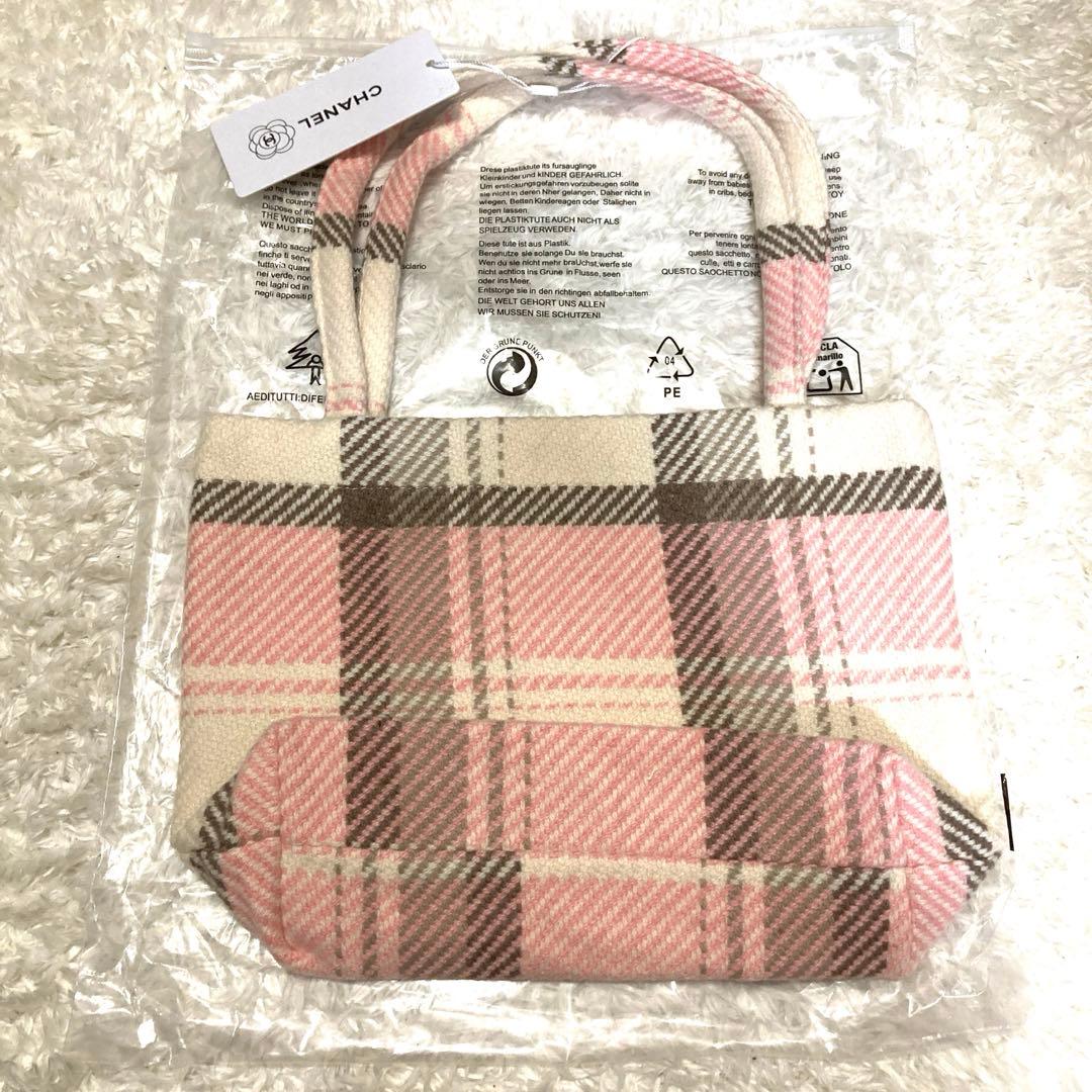CHANEL チェック柄トートバッグ　シフォン　ピンク