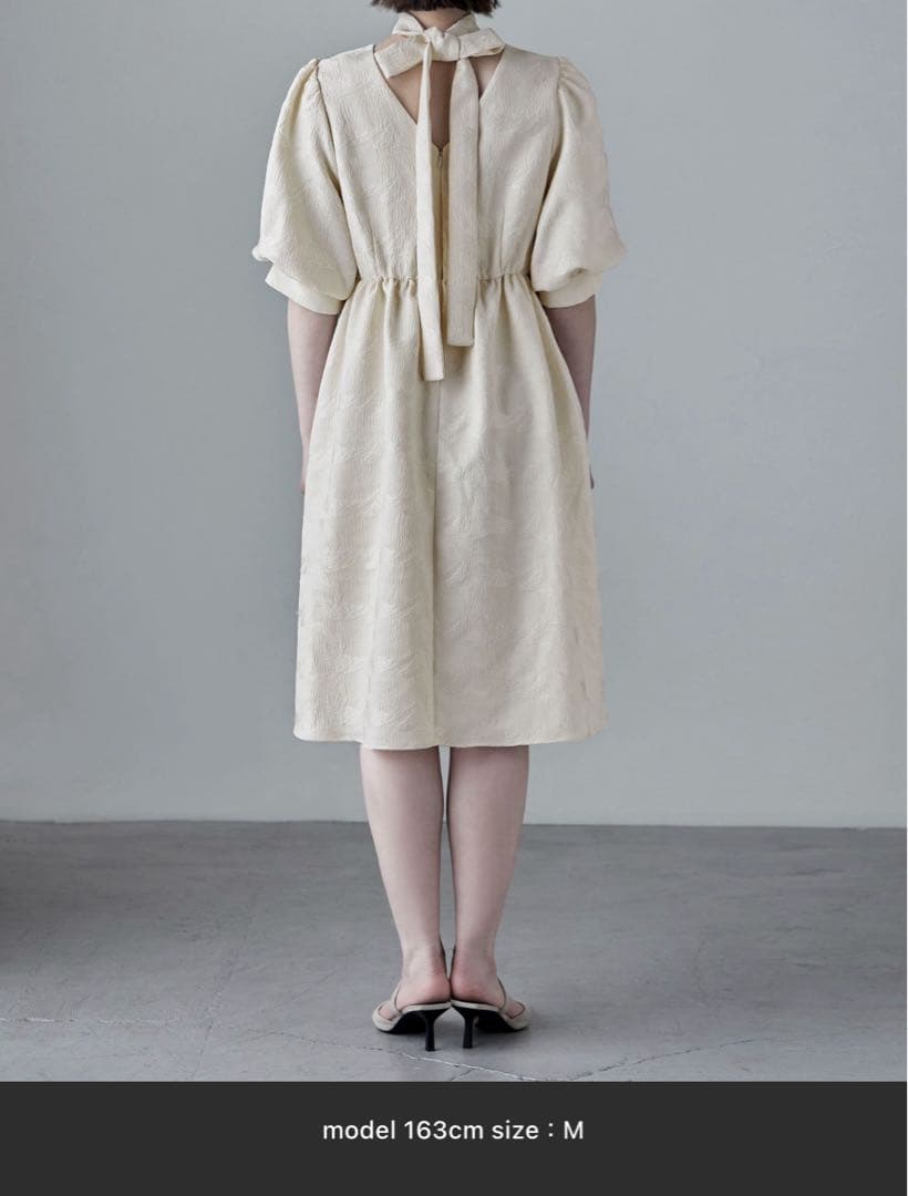 etoll. ジャガードパフスリーブドレス/グリーン