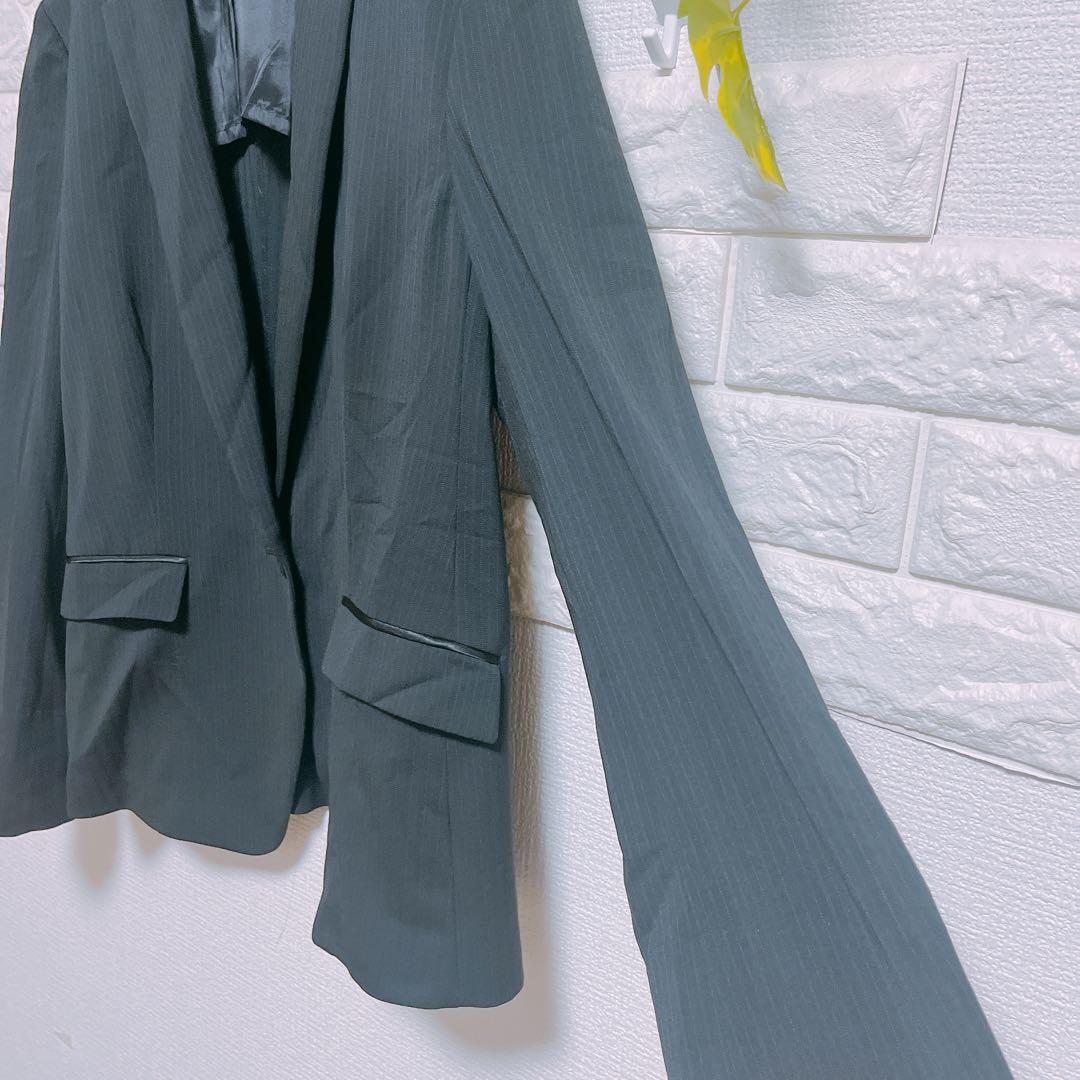 インディヴィ　セットアップ　スカート　４２　美品　黒　ストライプ　スーツ　薄手