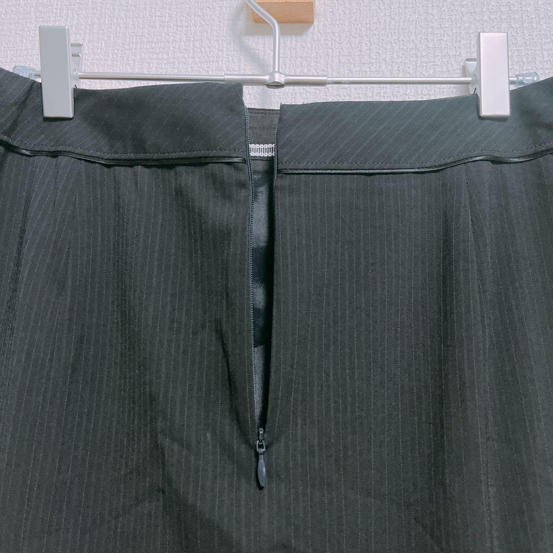 インディヴィ　セットアップ　スカート　４２　美品　黒　ストライプ　スーツ　薄手