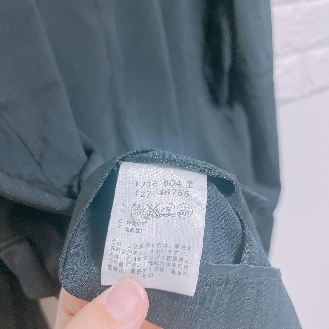 インディヴィ　セットアップ　スカート　４２　美品　黒　ストライプ　スーツ　薄手