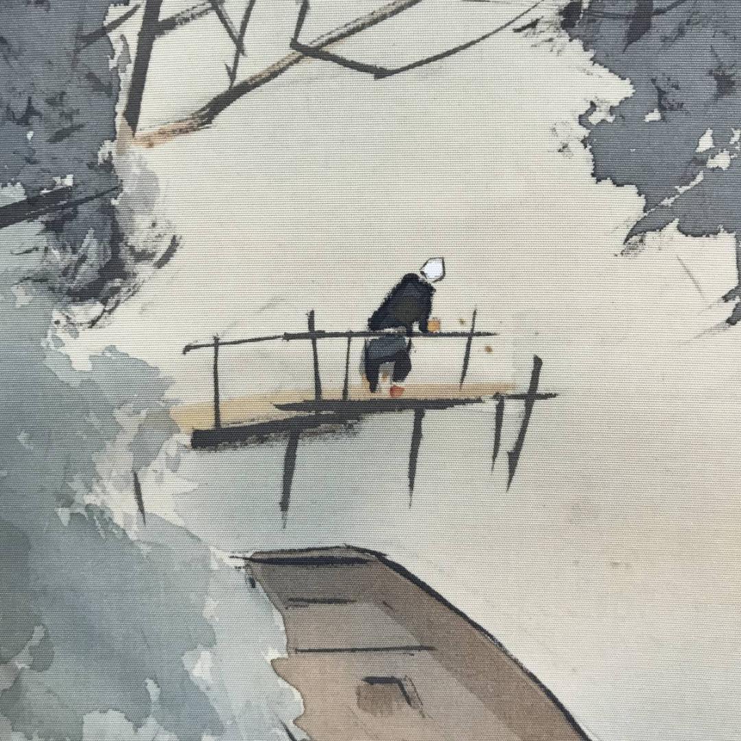 【真作】加畑桃僊/湖畔涼風図/山水図/初夏図/掛軸☆宝船☆AD-448