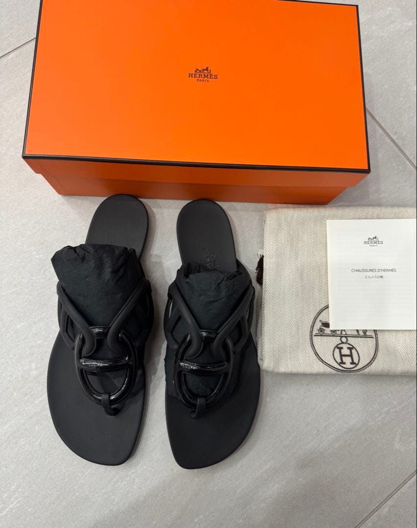 エルメス HERMES エジェリ サンダル ラバー 黒 39