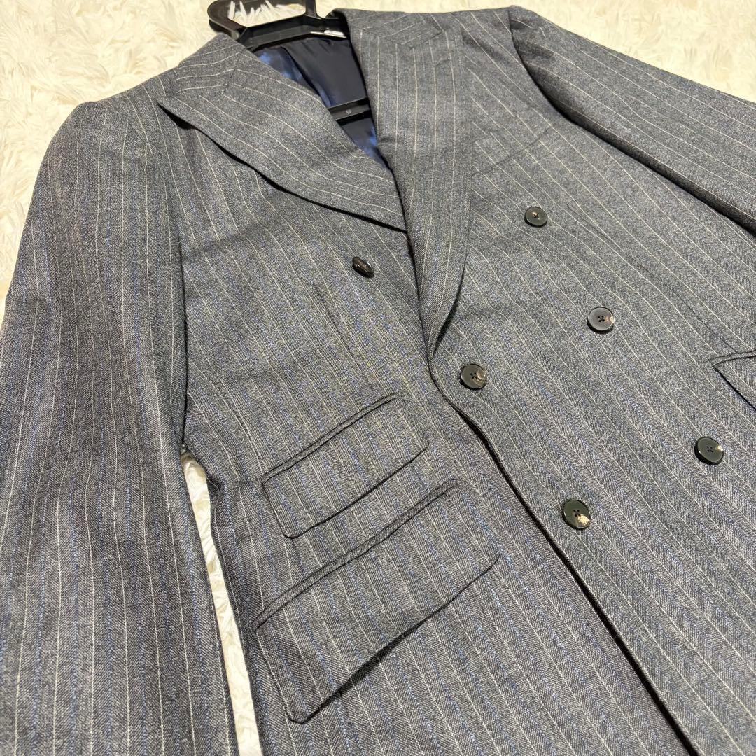 【高級】ユニバーサルランゲージ カノニコ グレー ストライプ ダブル 秋冬 春