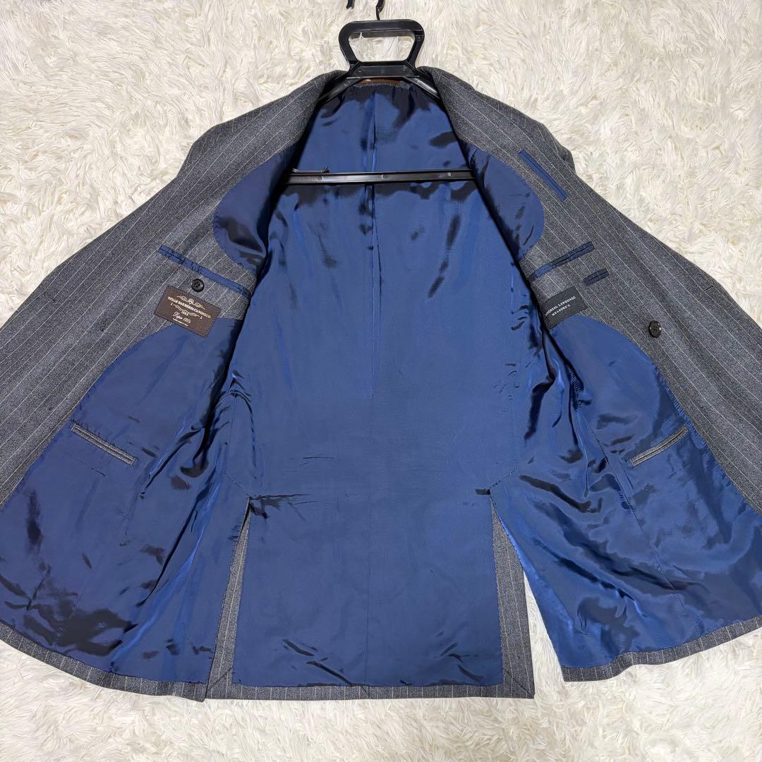 【高級】ユニバーサルランゲージ カノニコ グレー ストライプ ダブル 秋冬 春