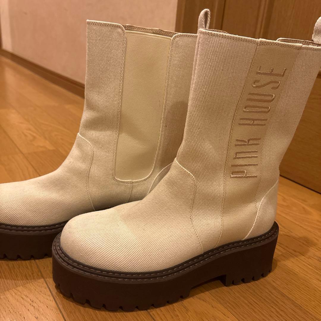 ピンクハウス♡厚底デニム配色ロゴブーツ定価36,800円