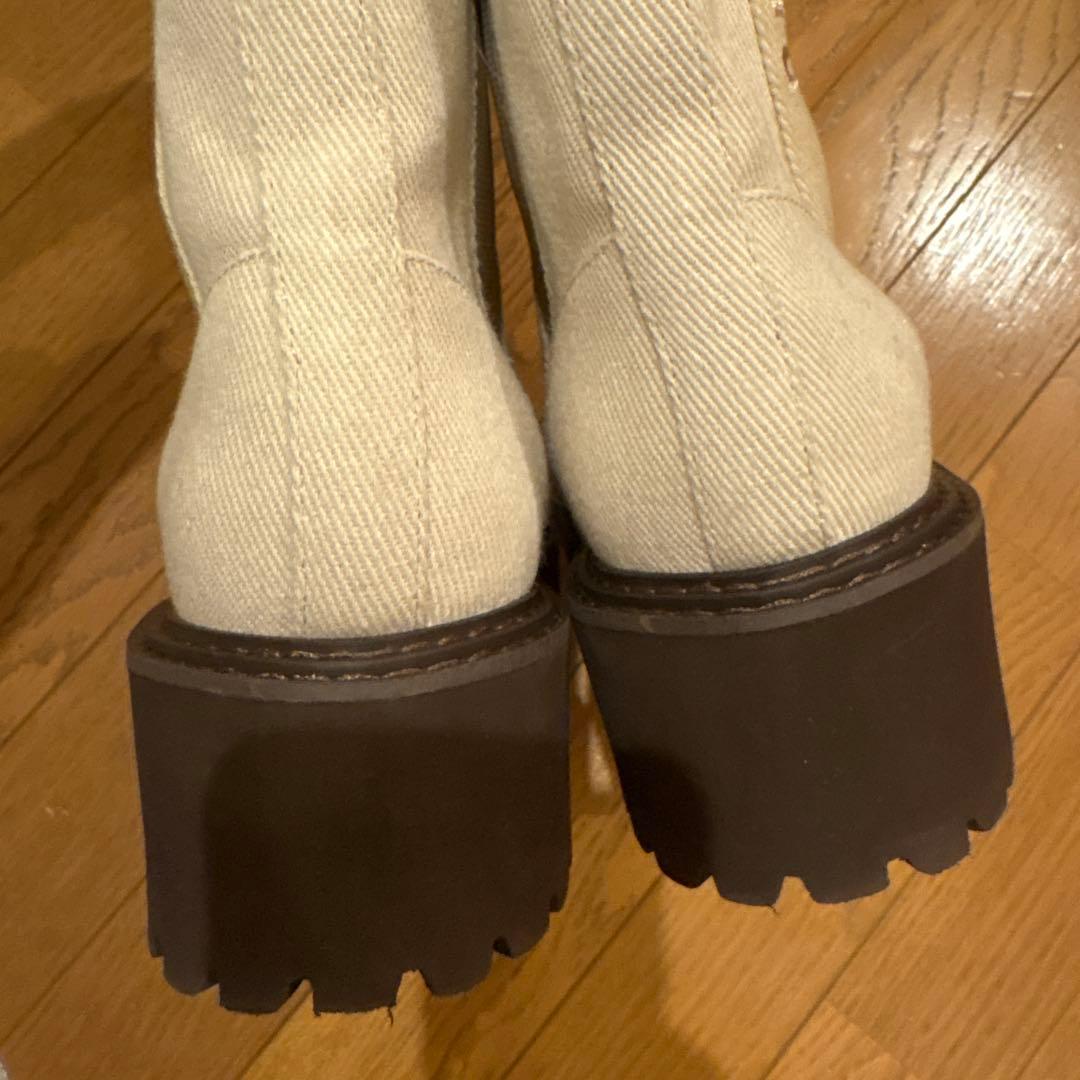 ピンクハウス♡厚底デニム配色ロゴブーツ定価36,800円