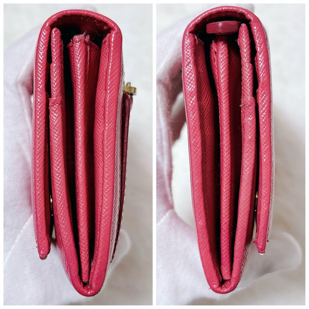 PRADA サフィアーノレザー 長財布 メタルロゴ ピンク パスケース付