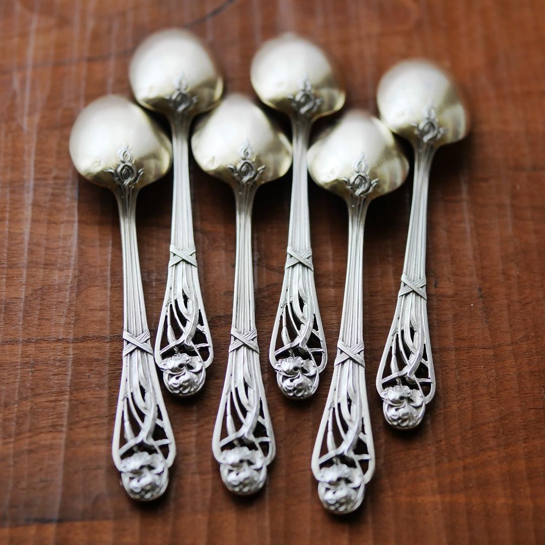 ◆アンティークシルバー◆ティースプーン6本セット◆フランス◆純銀950◆