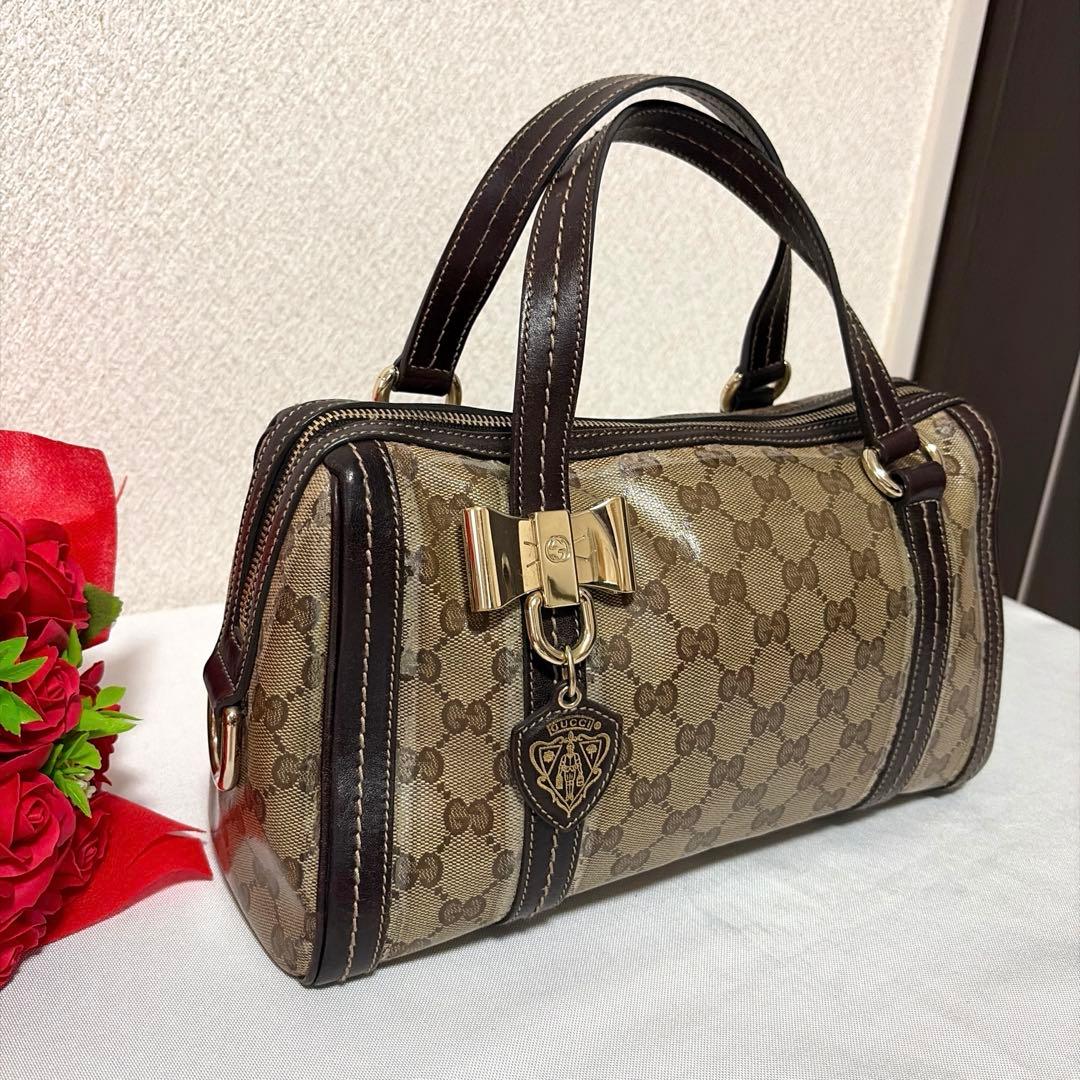 GUCCI グッチ GG柄 アビー リボン GGクリスタル ミニボストンバッグ