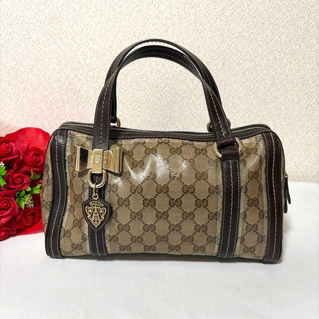 GUCCI グッチ GG柄 アビー リボン GGクリスタル ミニボストンバッグ