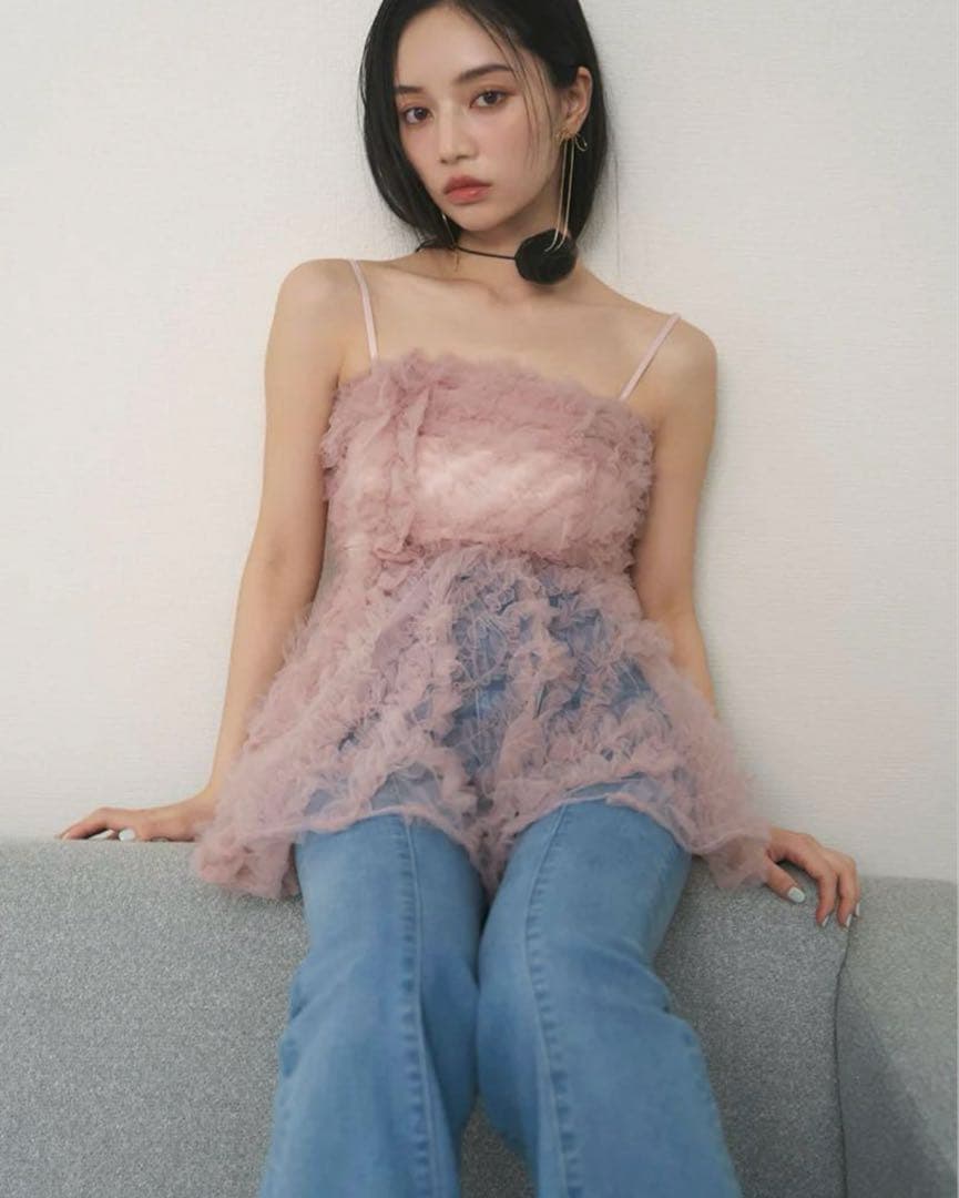 snidel チュール刺繍ベアペプラムTOPS