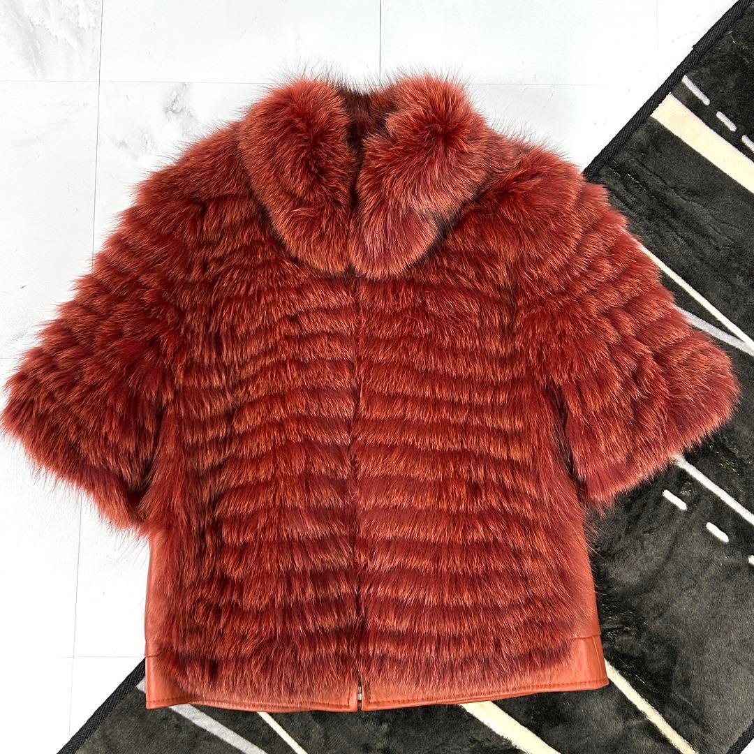 高級 染め FOX コート クロップド レディース レッド フォックス