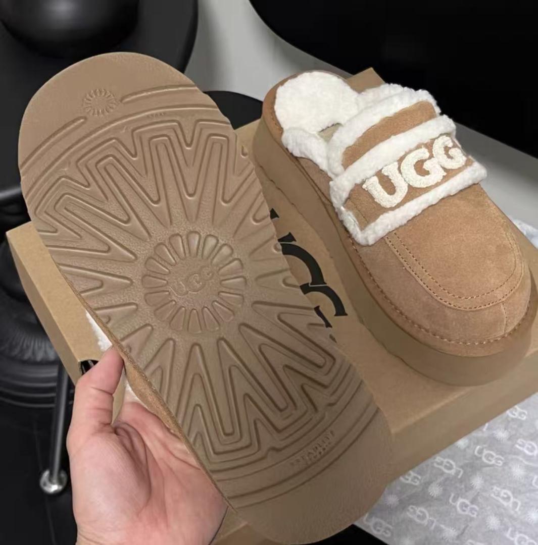 UGG スエードファースリッパ ブラウン厚底 24CM