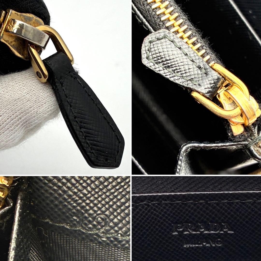 美品 プラダ 長財布 ゴールドロゴ サフィアーノレザー ラウンドジップ ブラック