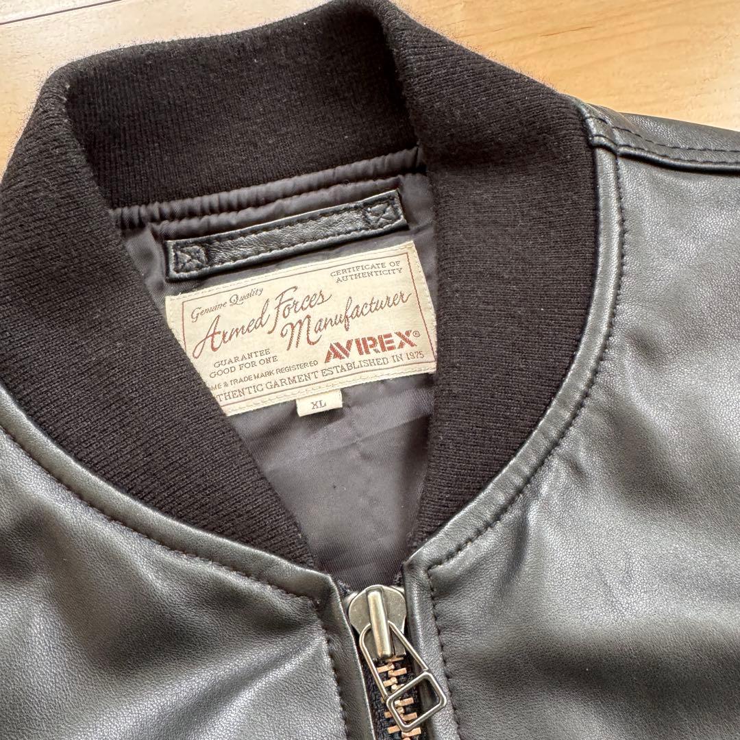 【美品】AVIREX（アヴィレックス）本革　レザー MA-1 ブラック　XL