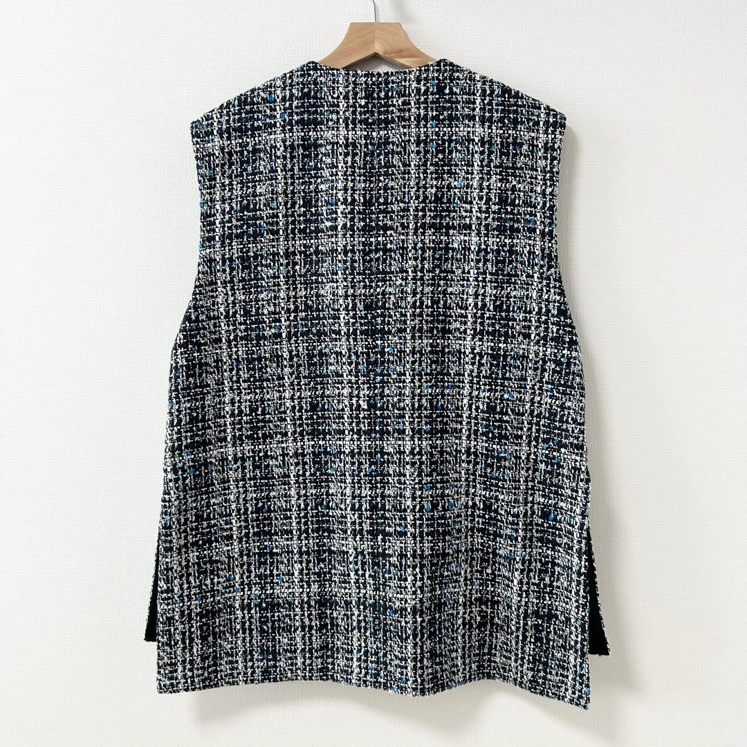 美品✨ADORE ファンシーツイードベスト ジレ フリンジ　ブルー　38