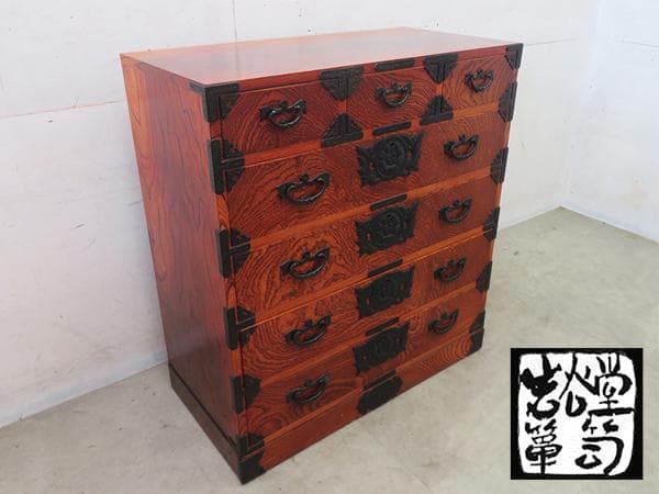 美品■岩谷堂箪笥■伝統工芸品■拭漆■欅■整理箪笥■時代箪笥■5段■南部鉄器■