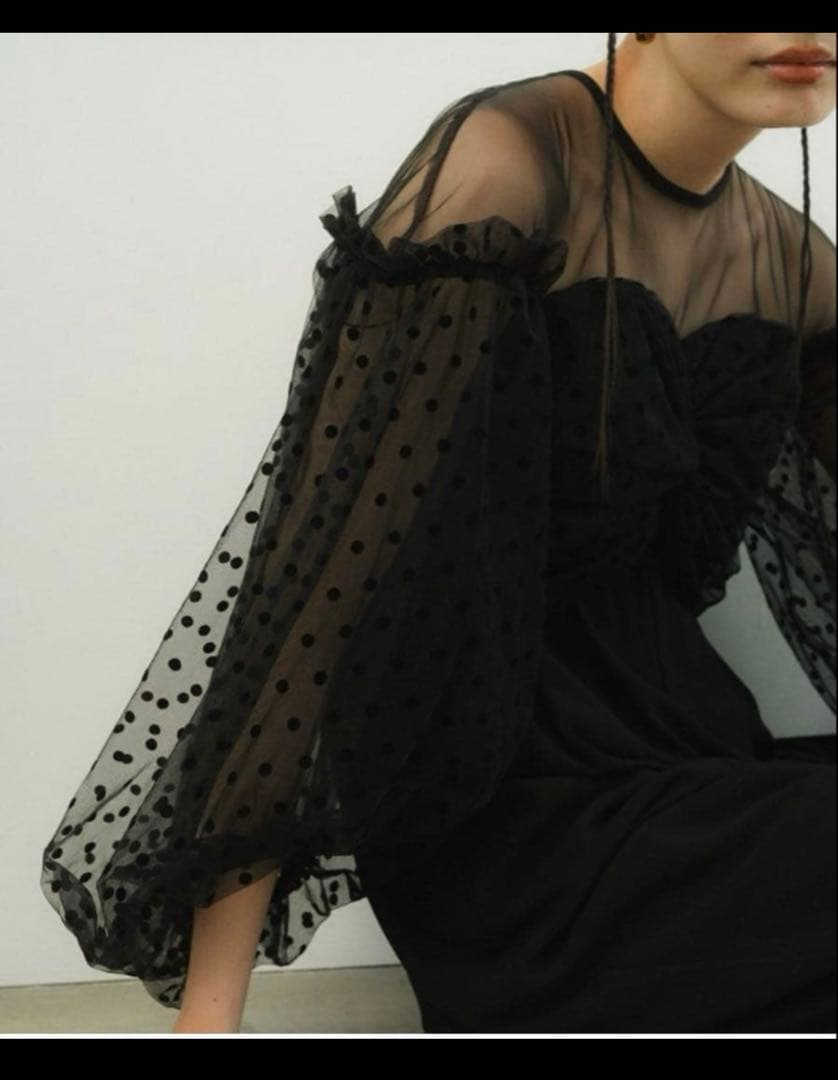 ANDRESD flocky dot pants dress【L／ブラック】