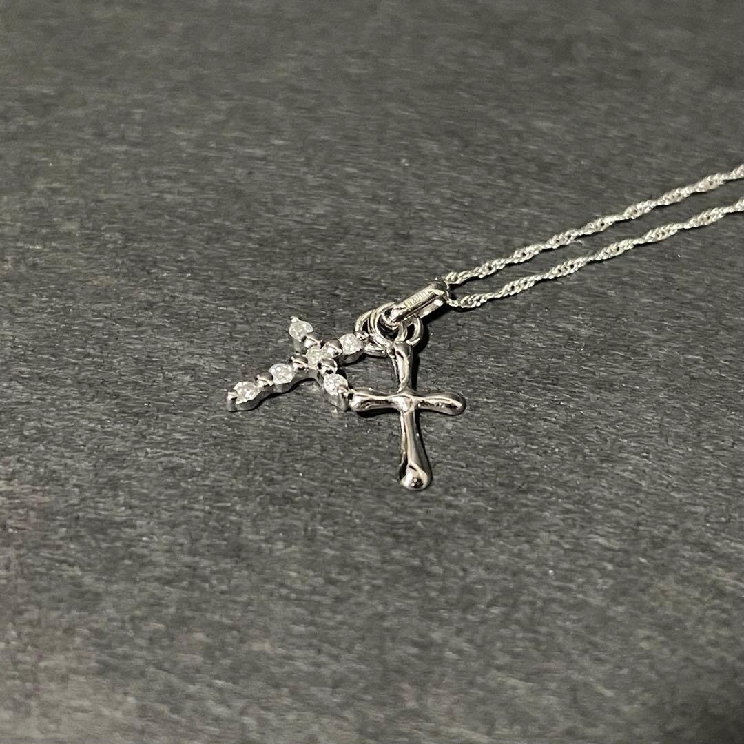 PT850 プラチナ 2連クロス 十字架 ネックレス