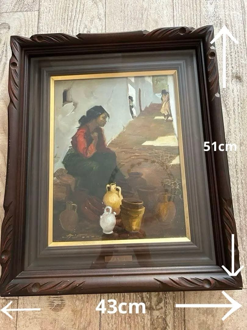 FARRE 油彩画 女性と陶器 木製フレーム