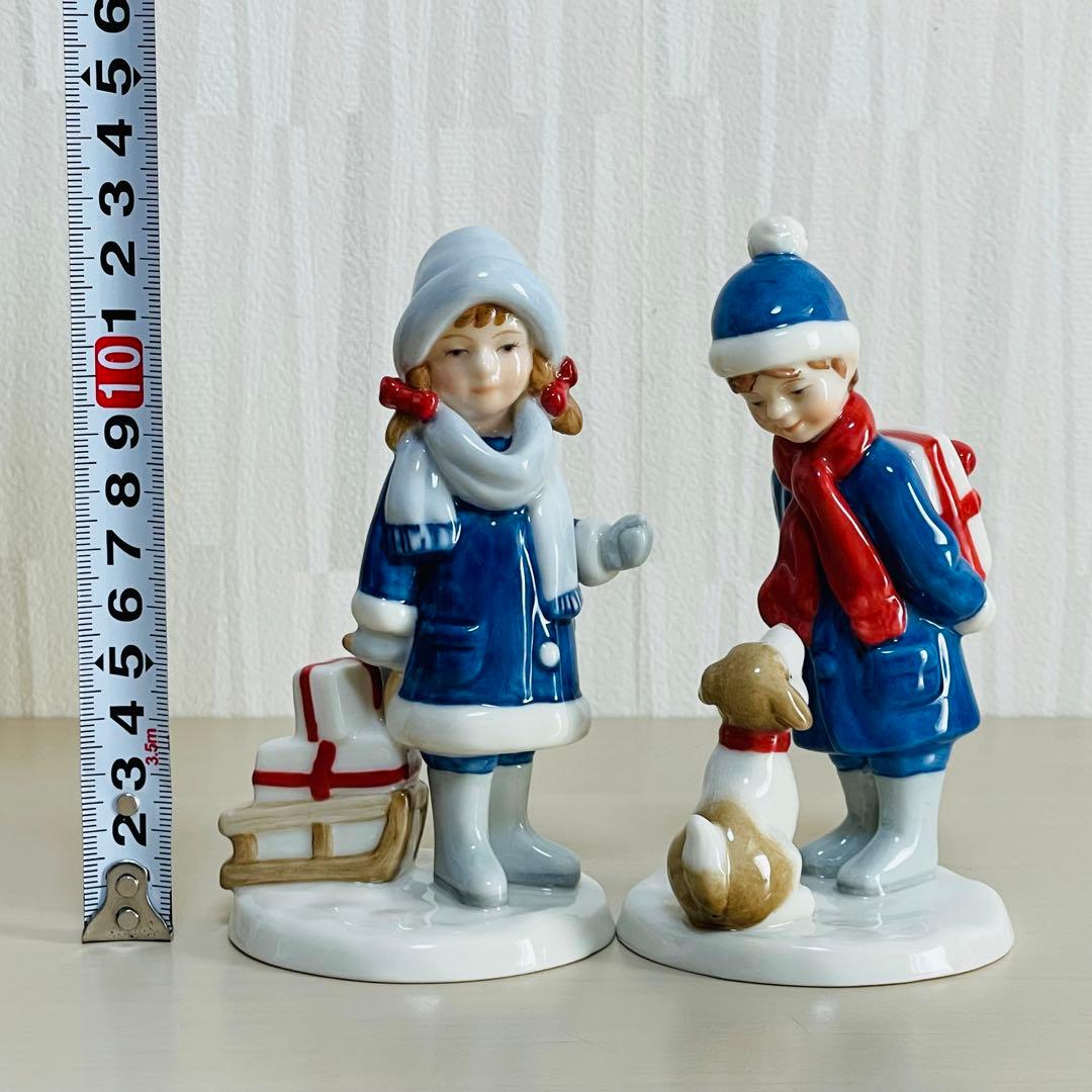 ロイヤルコペンハーゲン 2003年 フィギュリン 少年と犬 少女とそり ペア