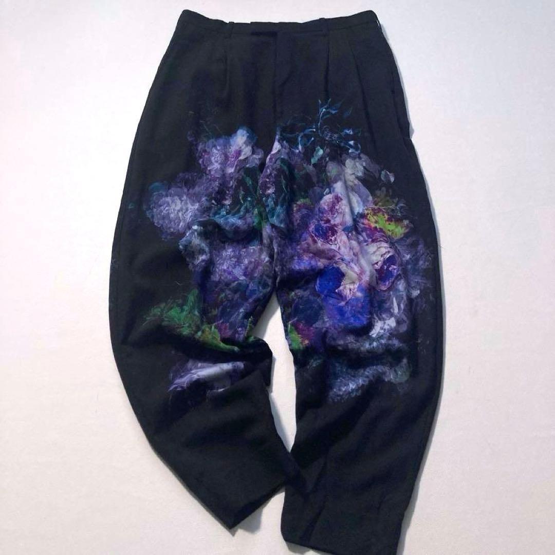 【完売】LAD MUSICIAN　ツータックテーパードワイドスラックス 花柄 黒