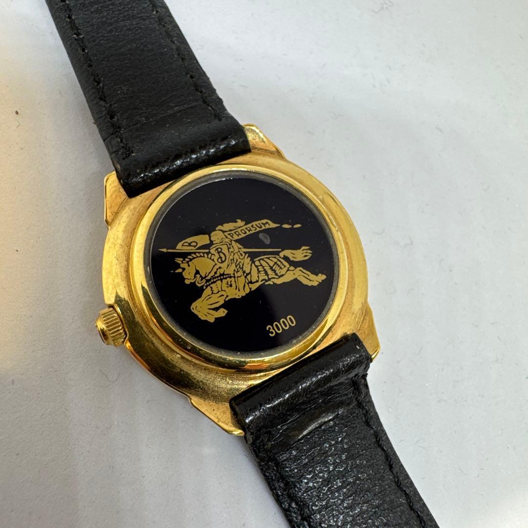 Burberry's ブラックレザー時計 ヴィンテージ バーバリー