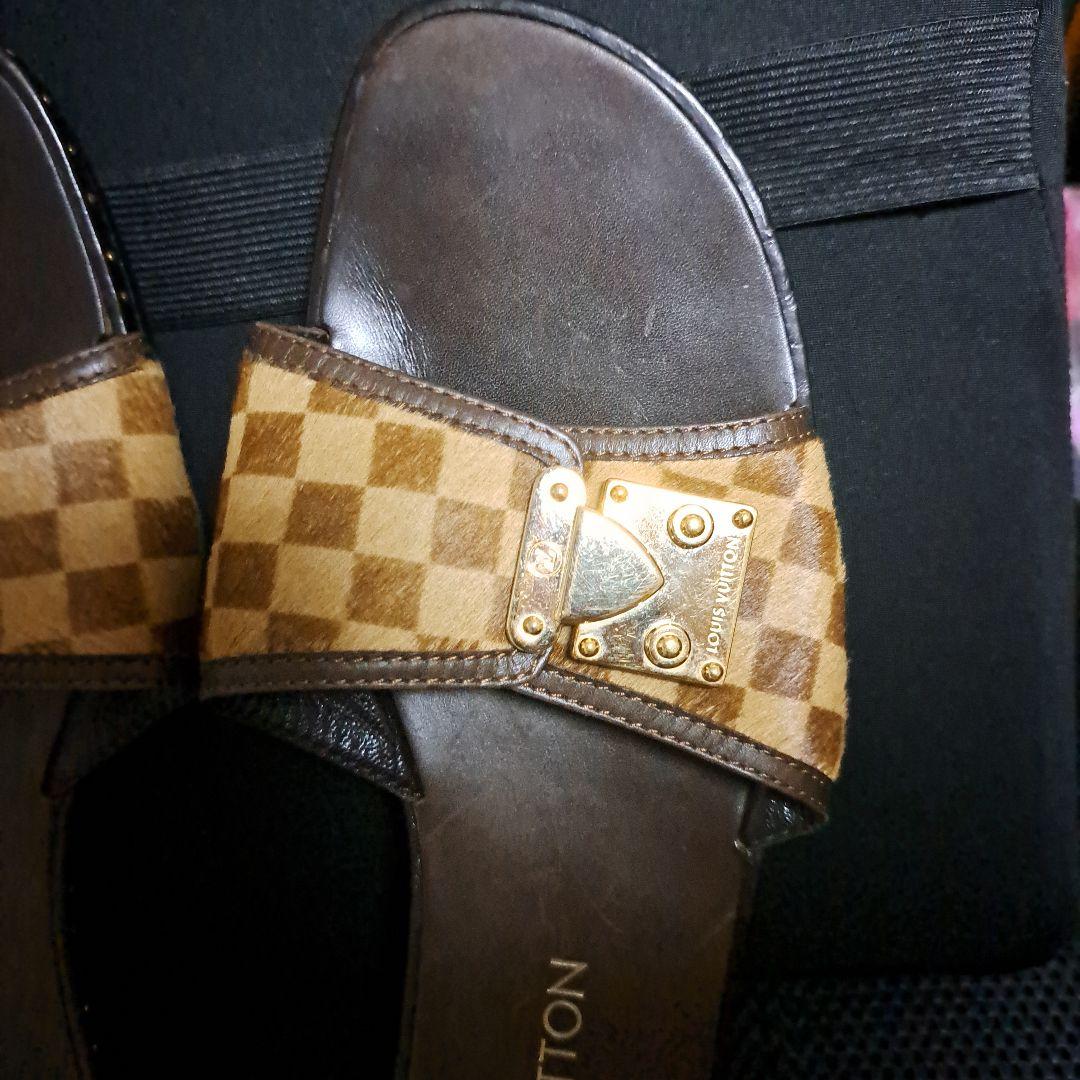 ★セール★Louis Vuitton ダミエ柄 ハラコフラットサンダル