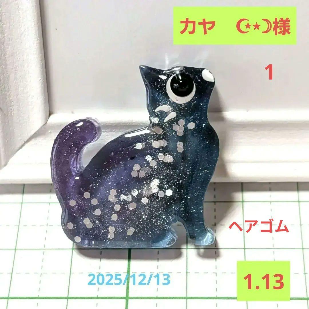 カヤ　☪︎⋆☽様　1.13 猫　レジンヘアゴム　静かな夜に自分だけの時間