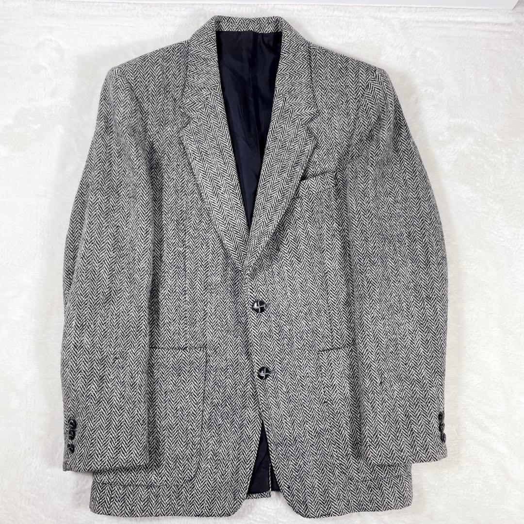 ハリスツイード テーラードジャケット ヘリンボーン 胡桃ボタン ヴィンテージ