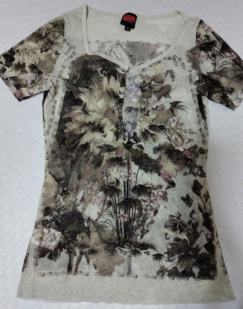 【ジャンポールゴルチェ】40 パワーネット 半袖 花柄カットソー