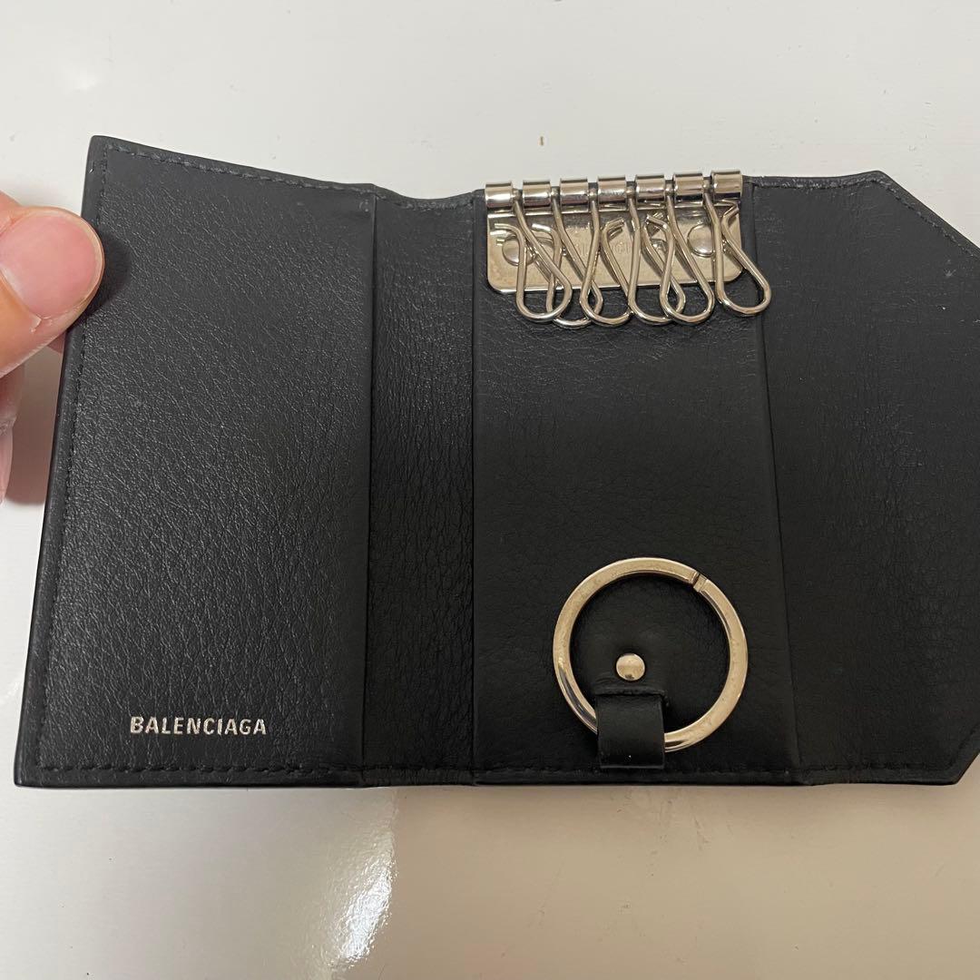 バレンシアガ ペーパー 6連キーケース 美品 黒 カーフレザー　シボ加工