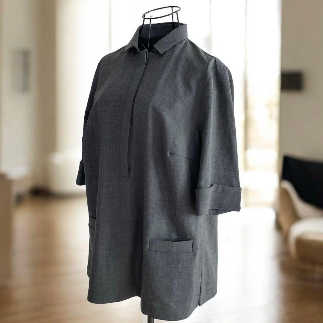 美品✨AKRIS アクリス 高級ウール　チュニック シャツ　グレー　xl