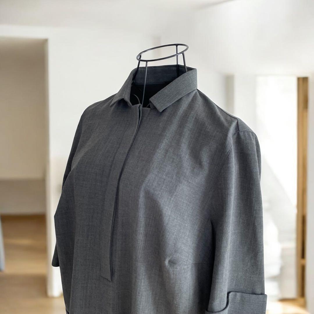 美品✨AKRIS アクリス 高級ウール　チュニック シャツ　グレー　xl
