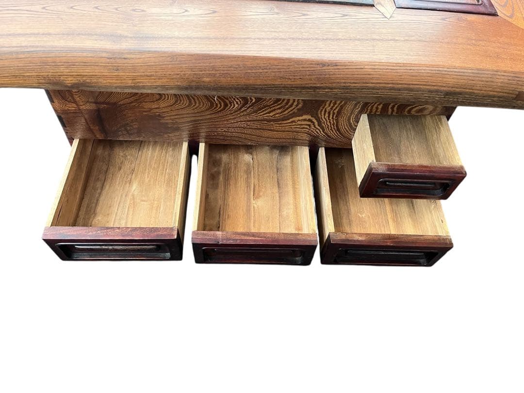 欅調 木製 長火鉢 銅板張り 引き出し付 囲炉裏火鉢 古民具