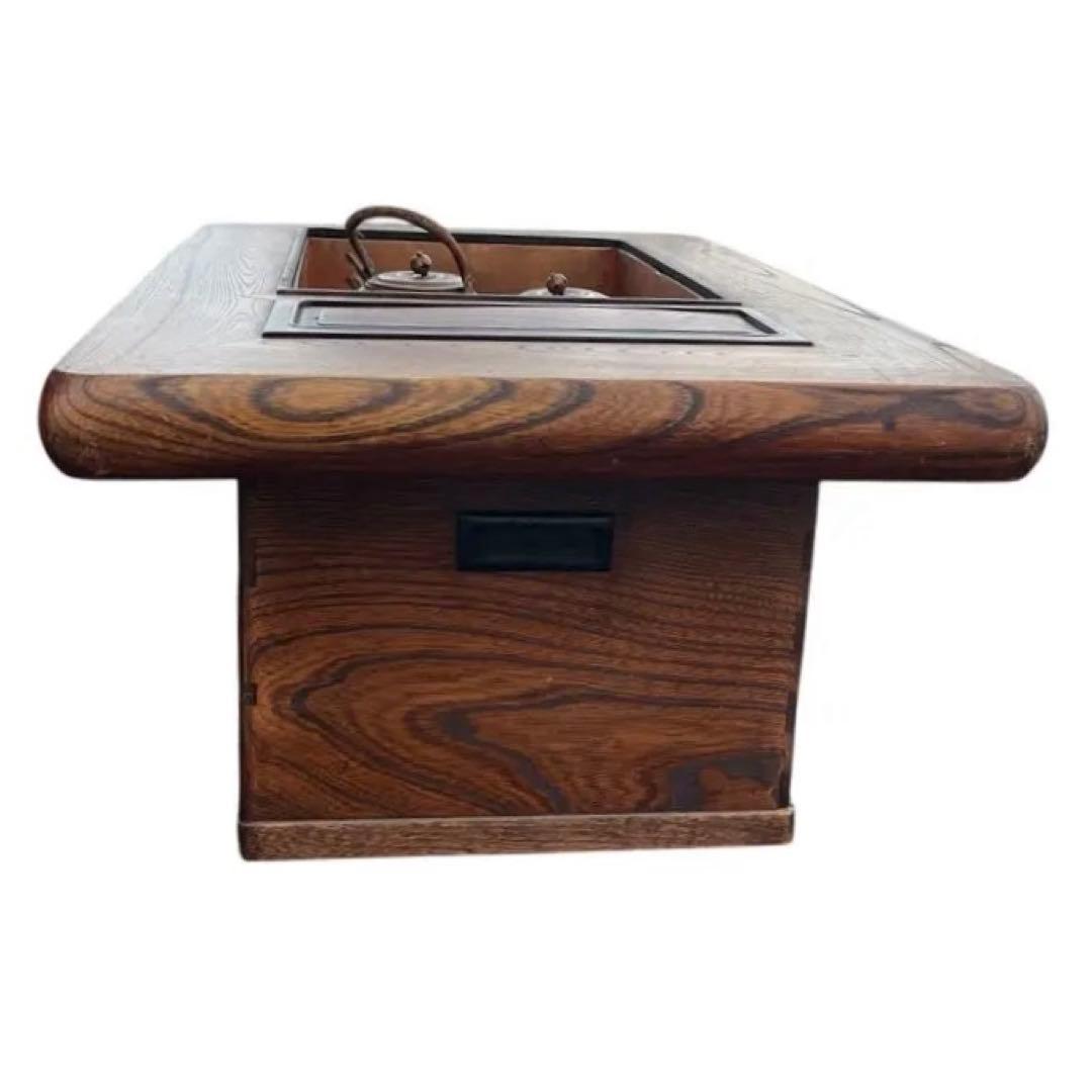 欅調 木製 長火鉢 銅板張り 引き出し付 囲炉裏火鉢 古民具