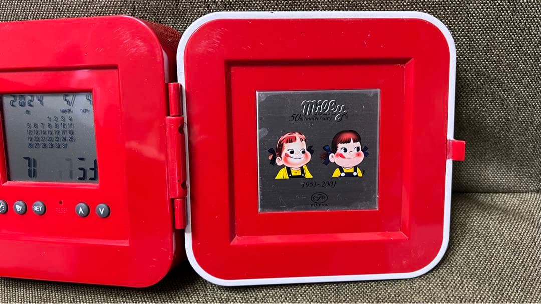 値下げ！2001年頃懸賞当選品レアペコちゃん不二家 ミルキー50周年置き時計