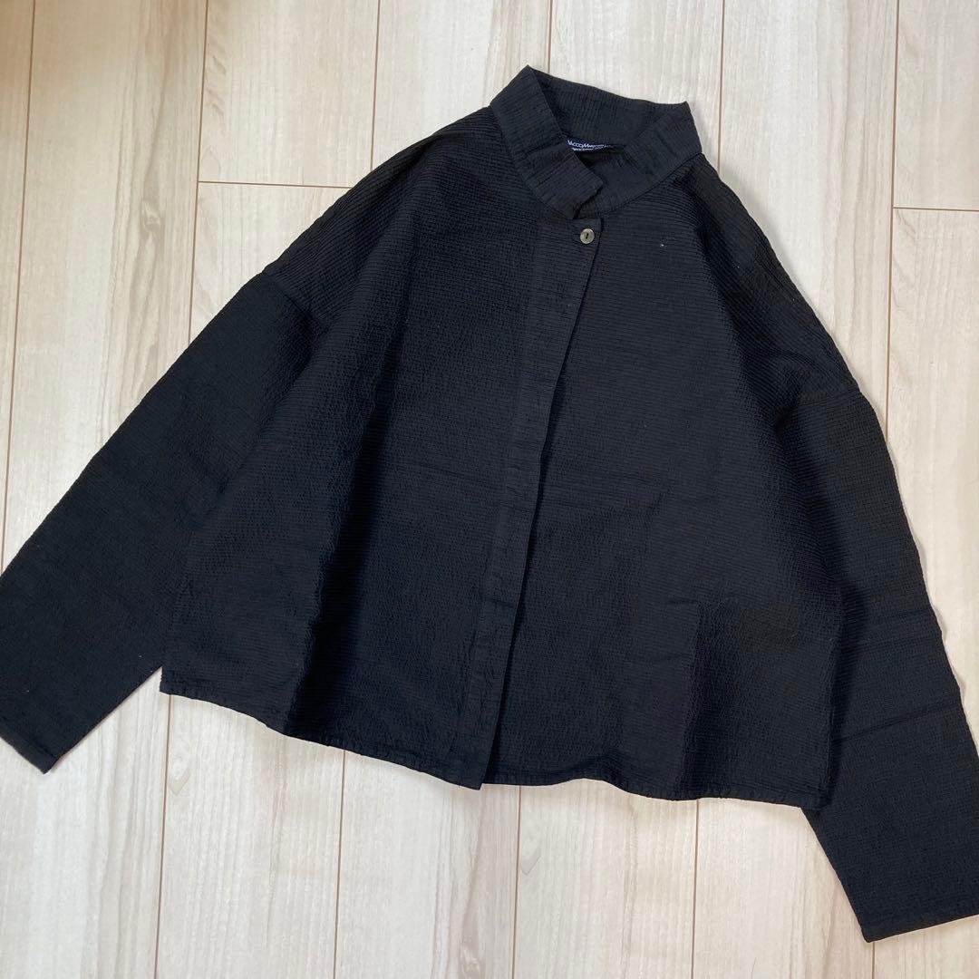 ヤッコマリカルド　総ピンタック長袖ブラウス　黒　コットン