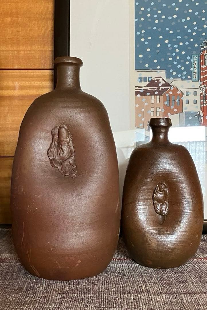 古備前　人形徳利　大黒天　福禄寿　在銘　花瓶
