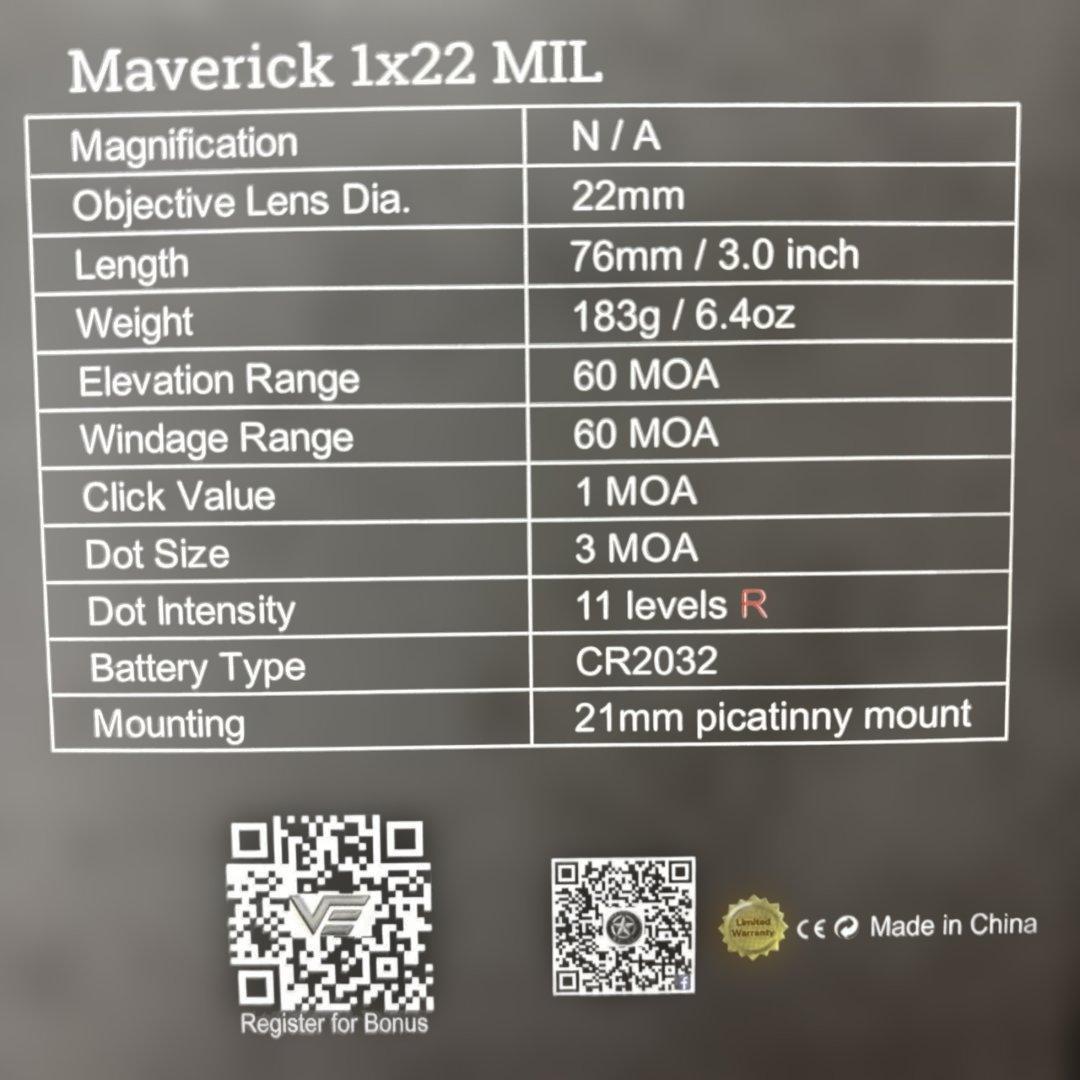 美品　Vector Optics Maverick IX22 MIL gen3