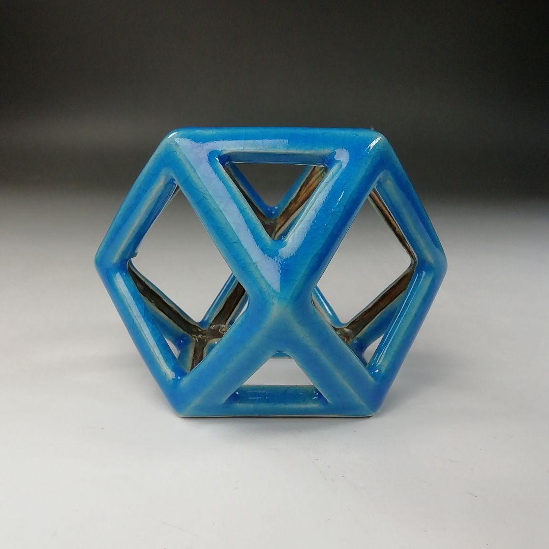 Ｔ７５２　蓋置　『浅黄交趾　銀彩切子』『平安　手塚桐鳳』　共箱　茶道具