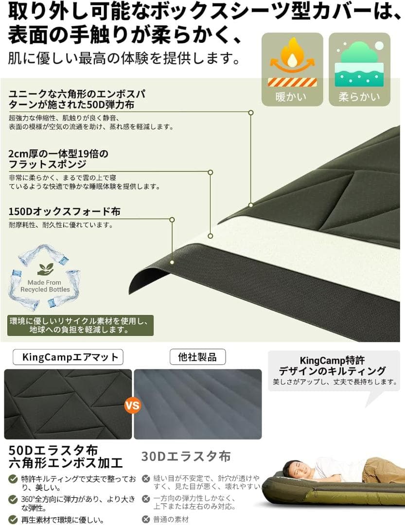 KingCamp インフレーターマット ダブル 17cm 超厚キャンプ用